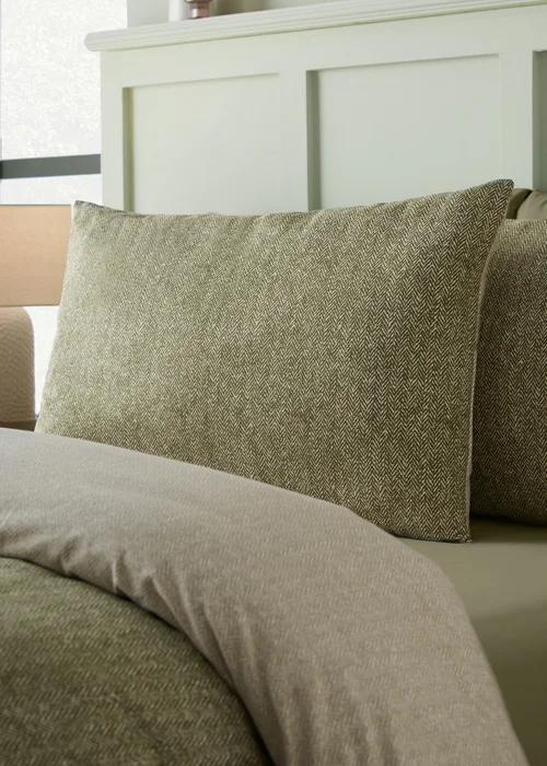 Catherine Lansfield Brushed Herringbone Cotton Reversible Duvet Cover Set Green - Single Image 3