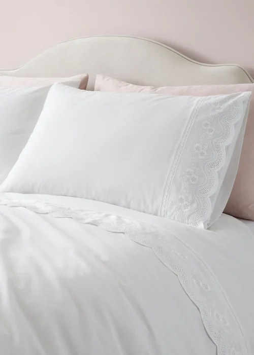 Bianca Fine Linens Elise Lace 200 Thread Count Cotton Duvet Cover Set White - Single Image 2