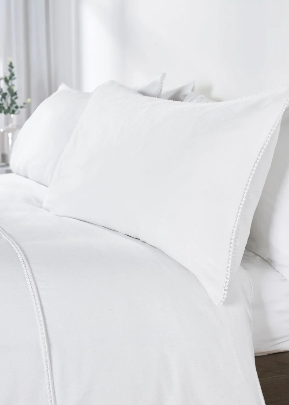 Catherine Lansfield Brushed Pom Pom Cotton Duvet Cover Set White - Single Image 2