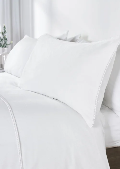 Catherine Lansfield Brushed Pom Pom Cotton Duvet Cover Set White - Single Image 2