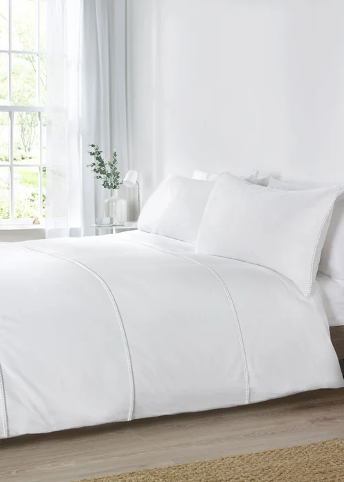 Catherine Lansfield Brushed Pom Pom Cotton Duvet Cover Set White - Single Image 1