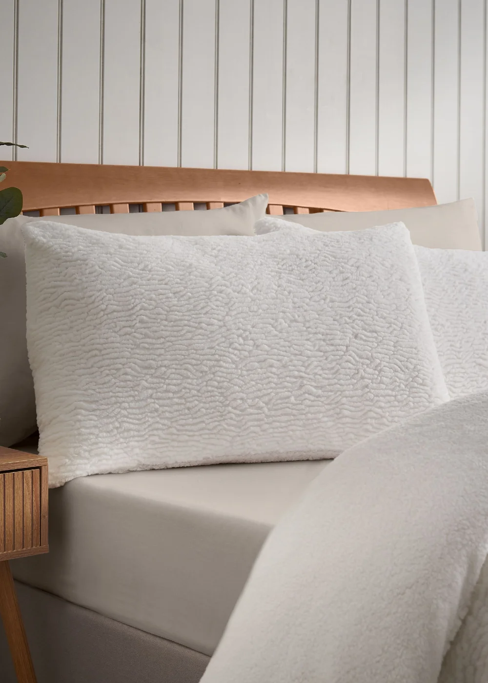 Catherine Lansfield Textured Wave Faux Fur Duvet Cover Set Cream - Single Image 2