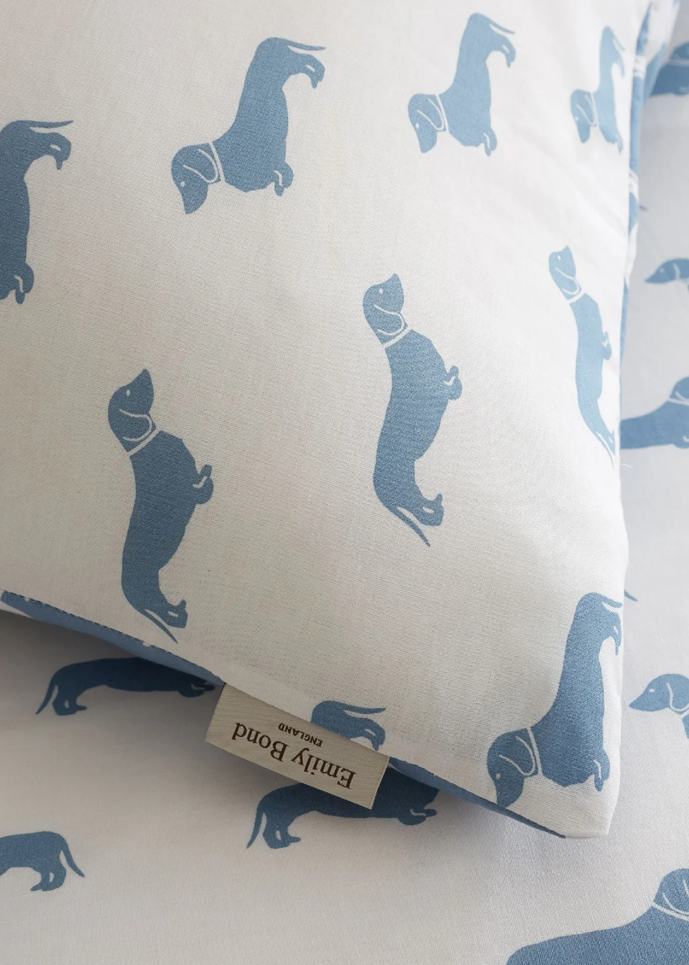 Emily Bond Peggy Dachshund 100% Cotton Reversible Duvet Cover Set Cream / Blue - Single Image 4