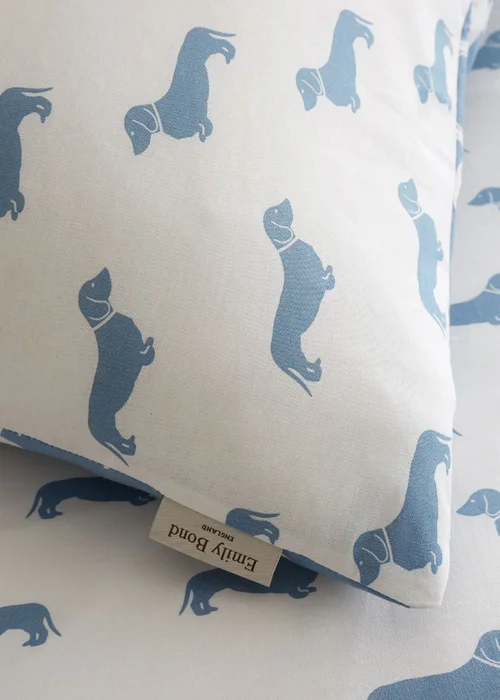 Emily Bond Peggy Dachshund 100% Cotton Reversible Duvet Cover Set Cream / Blue - Single Image 4