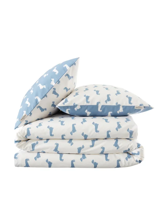 Emily Bond Peggy Dachshund 100% Cotton Reversible Duvet Cover Set Cream / Blue - Single Image 6