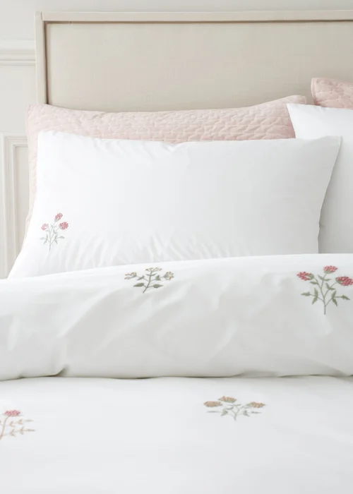Bianca Fine Linens Adeline Floral Embroidered 200 Thread Count Cotton Duvet Cover Set White - Single Image 2
