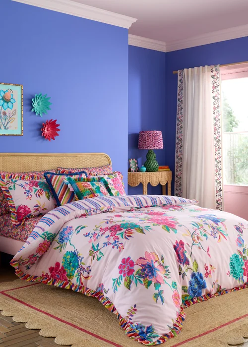 Sophie Robinson Flourish Floral 100% Cotton Reversible Duvet Cover Set Bright - Single Image 1