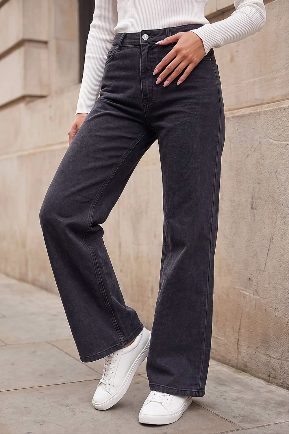Roman Black Petite Wide Leg Jeans - 10 Image 1