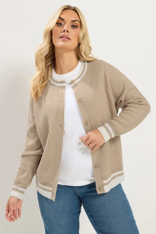 Yours Curve Brown Crew Neck Knitted Cardigan - 22-24 Image 2