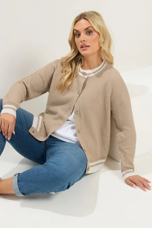 Yours Curve Brown Crew Neck Knitted Cardigan - 22-24 Image 1