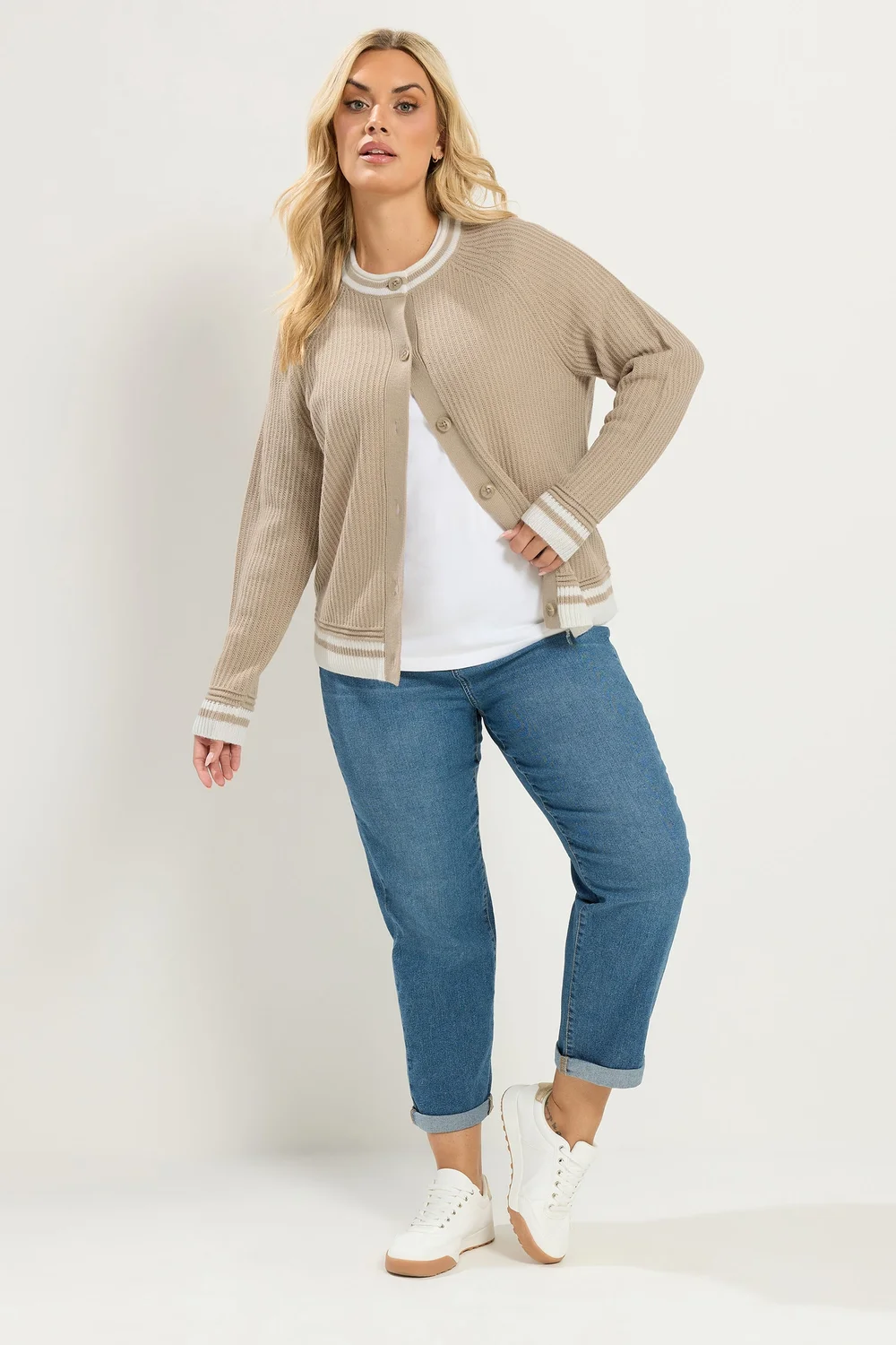 Yours Curve Brown Crew Neck Knitted Cardigan - 22-24 Image 3