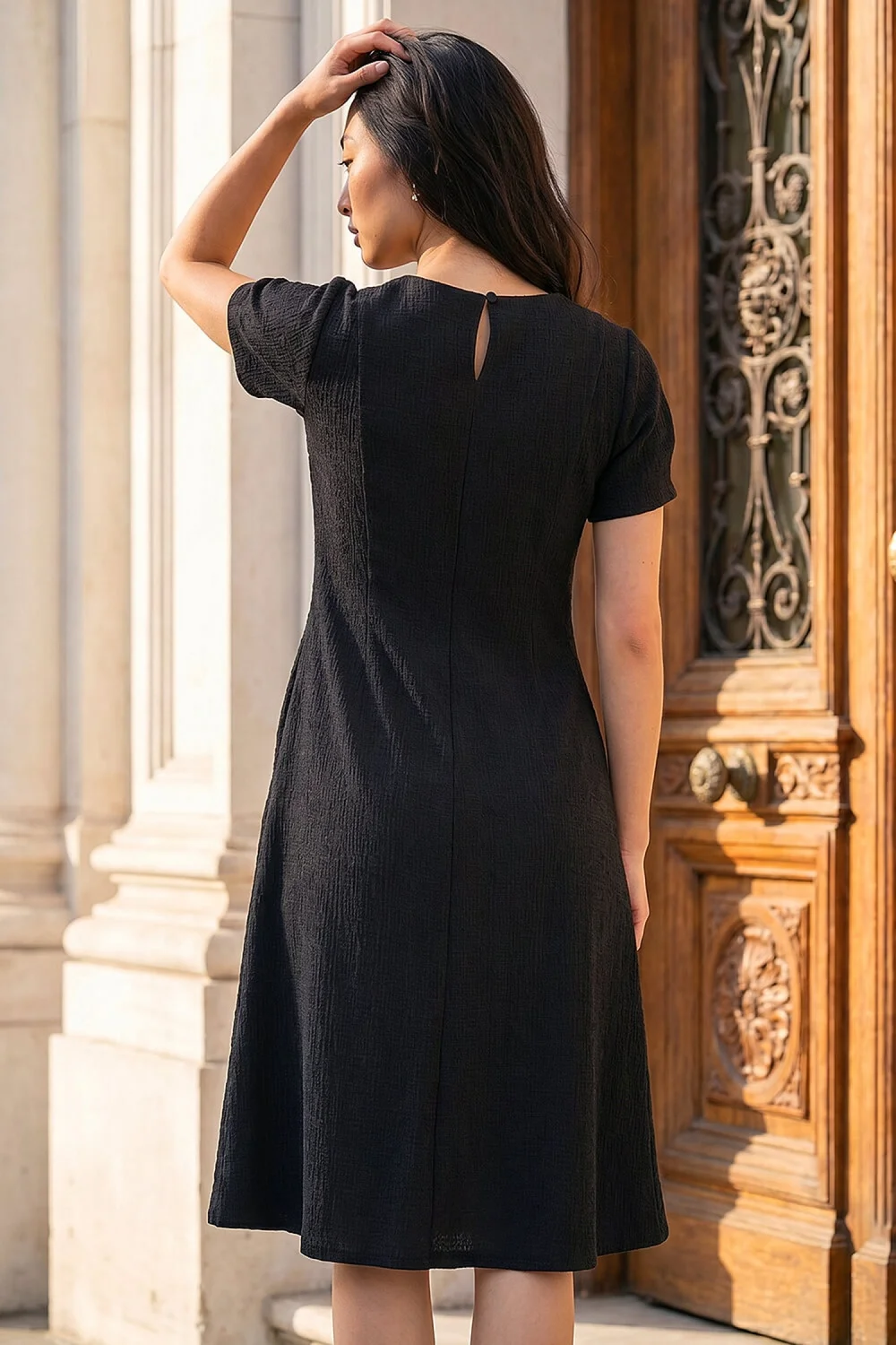 Roman Black Petite Textured Midi Dress - 16 Image 3