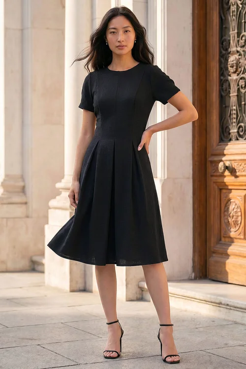 Roman Black Petite Textured Midi Dress - 16 Image 1