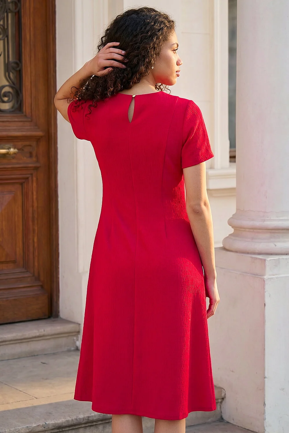 Roman Red Petite Textured Midi Dress - 16 Image 3