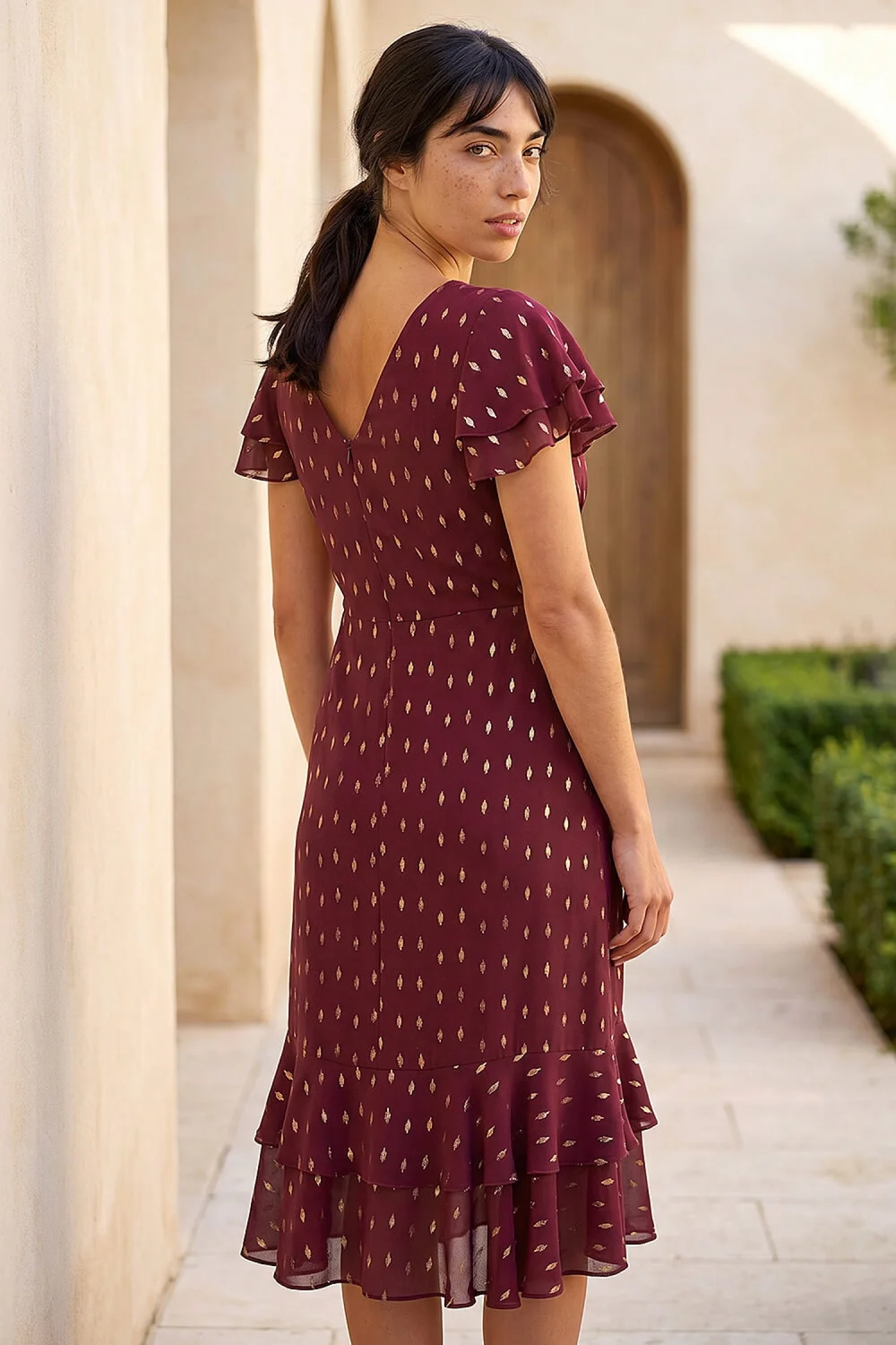 Roman Wine Petite Foil Frill Dress - 12 Image 3