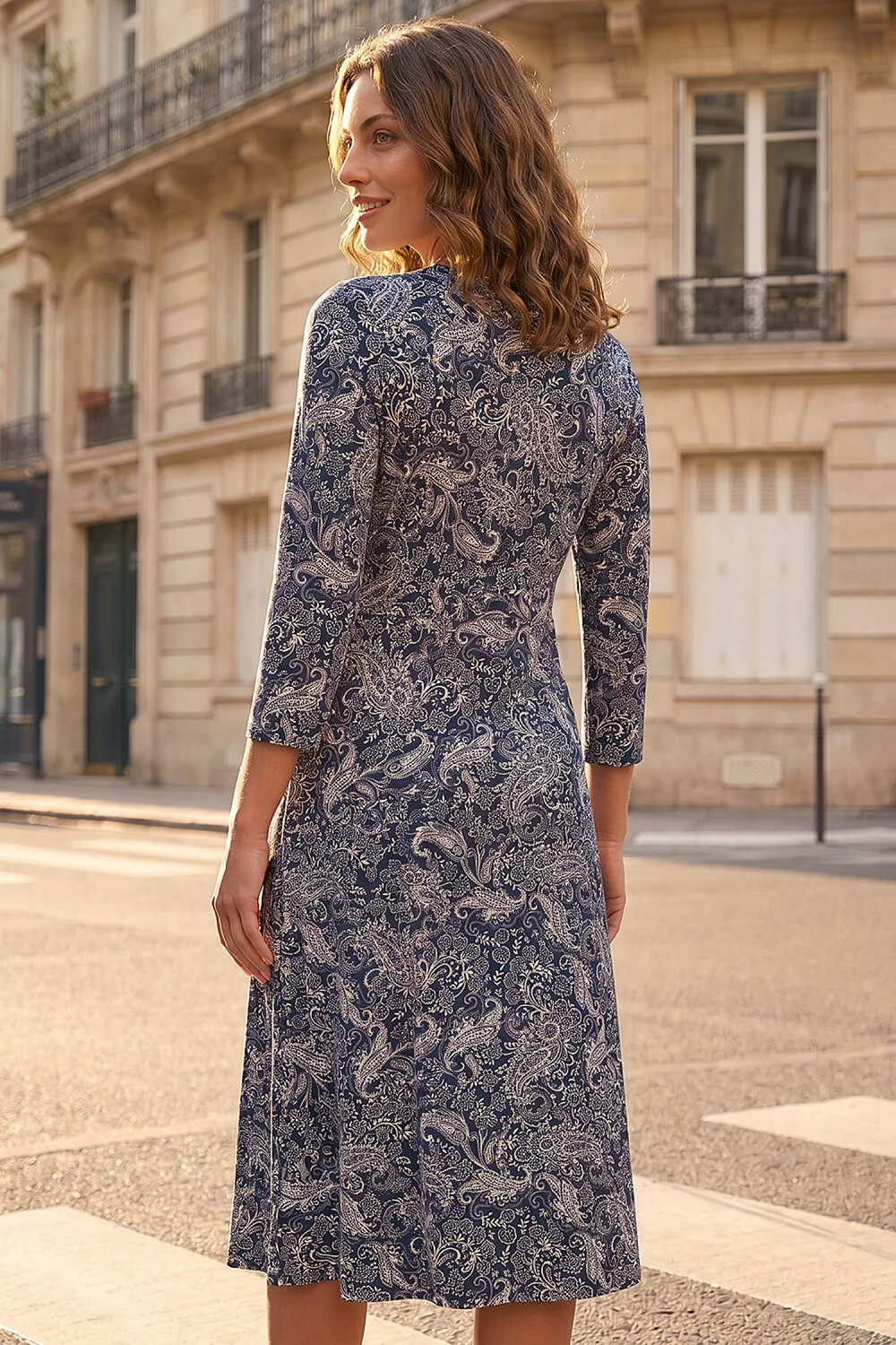 Roman Navy Petite Paisley Tie Neck Dress - 8 Image 3