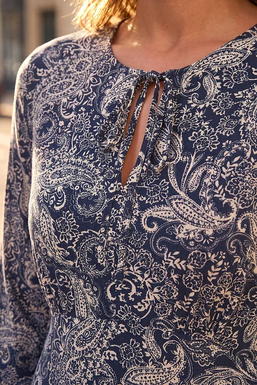 Roman Navy Petite Paisley Tie Neck Dress - 8 Image 4