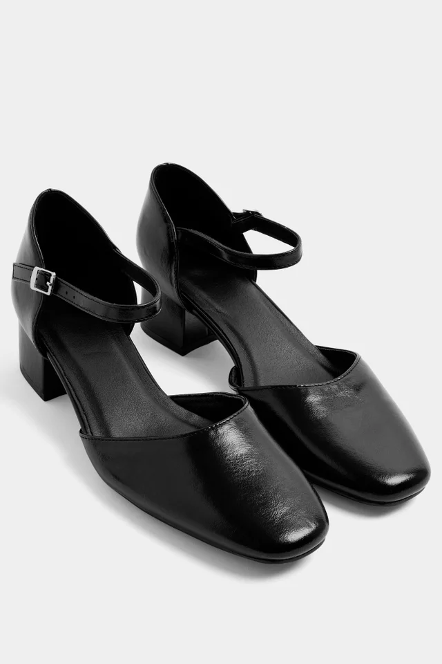 Yours Black Square Toe Block Heels In Wide E Fit