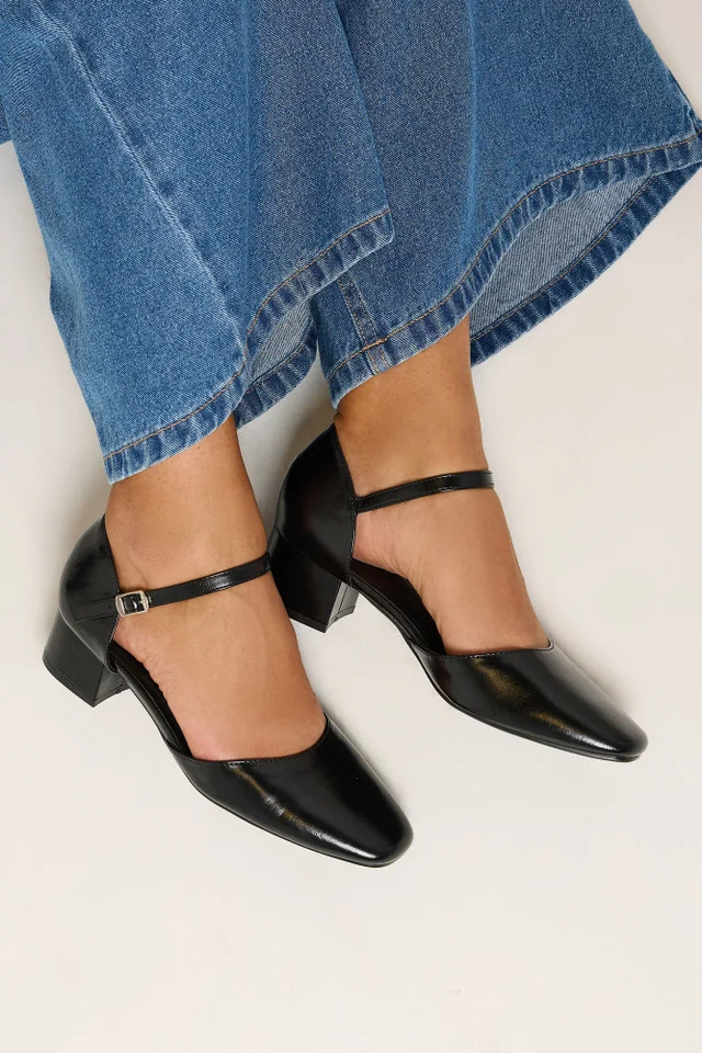 Yours Black Square Toe Block Heels In Wide E Fit