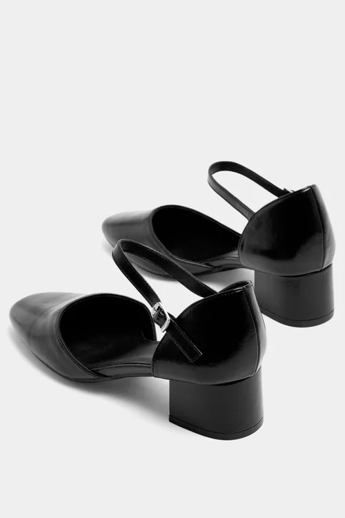 Yours Black Square Toe Block Heels In Wide E Fit - 5 Extra Wide Image 4