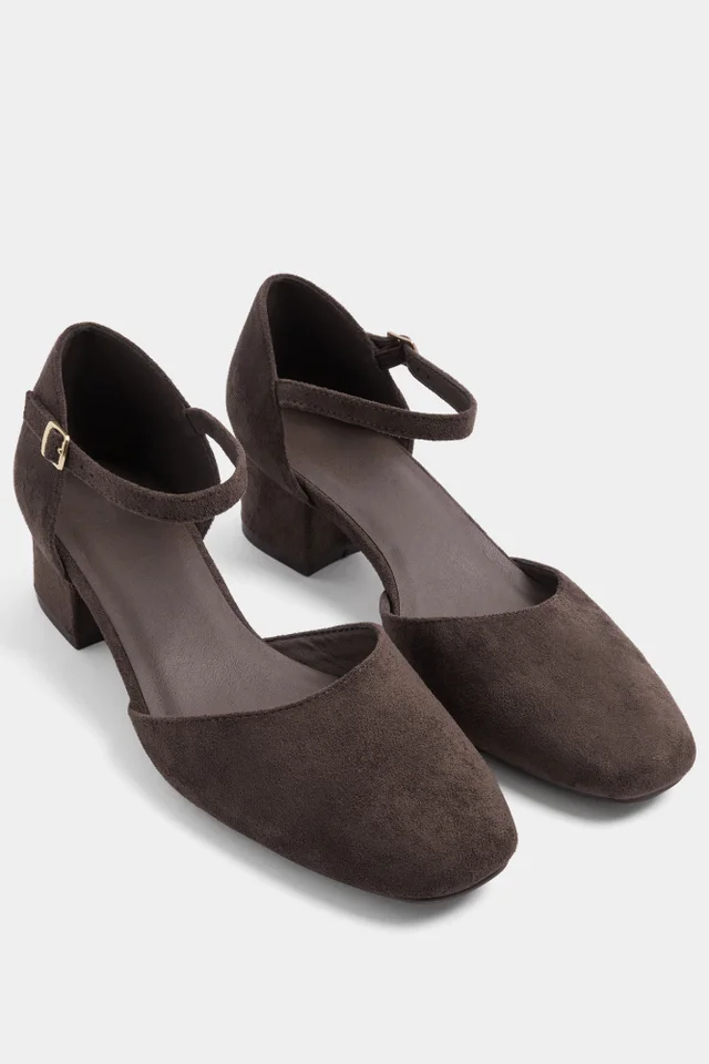 Yours Brown Square Toe Block Heels In Wide E Fit