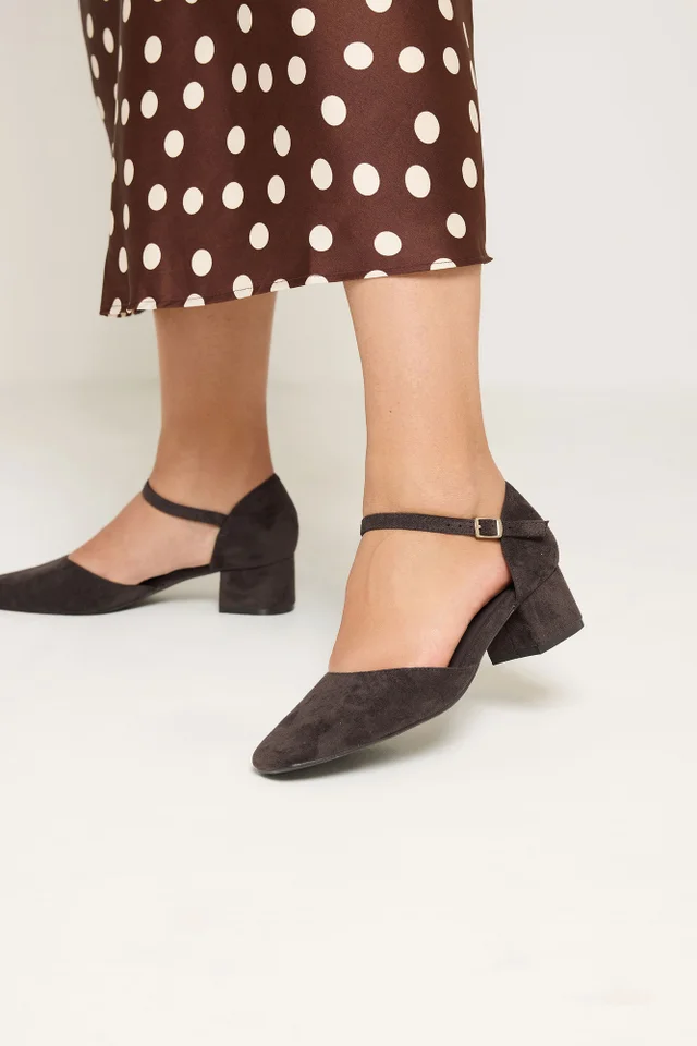 Yours Brown Square Toe Block Heels In Wide E Fit