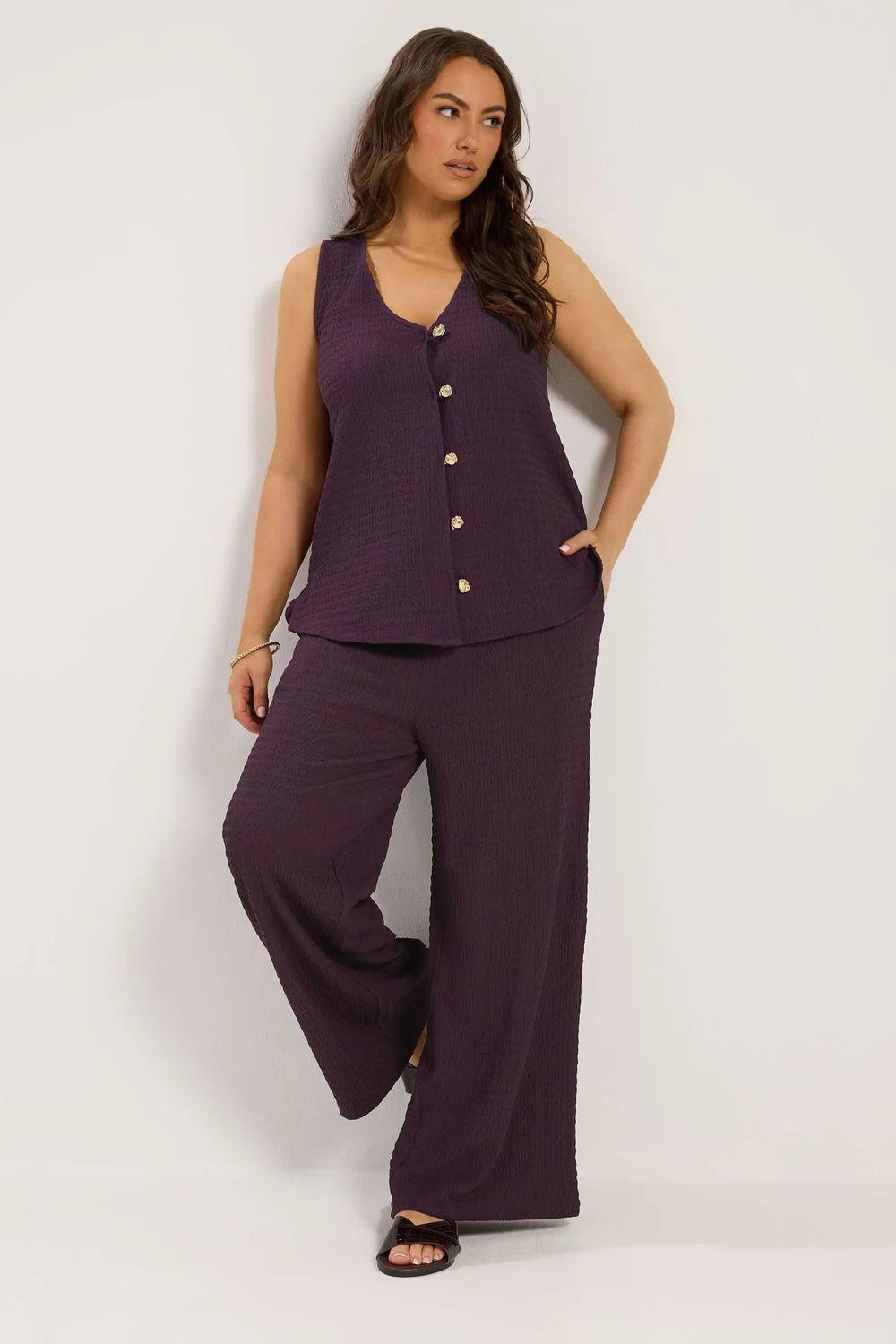 Yours Curve Purple Textured Waistcoat - 22-24 Image 2