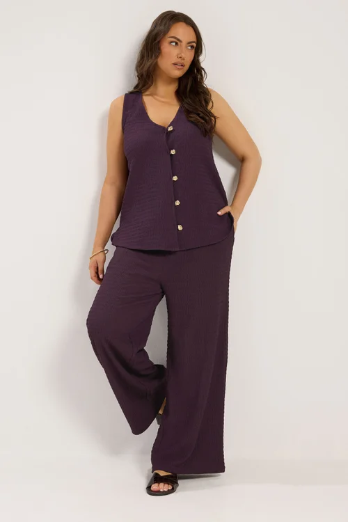 Yours Curve Purple Textured Waistcoat - 22-24 Image 2