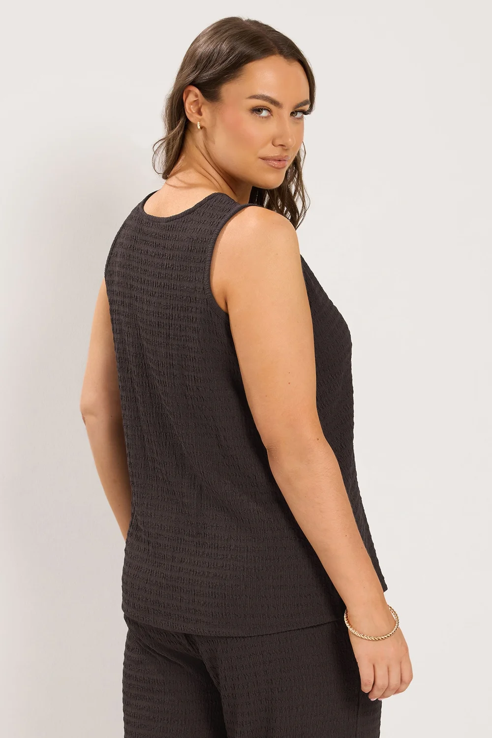 Yours Curve Chocolate Brown Textured Waistcoat - 30-32 Image 4