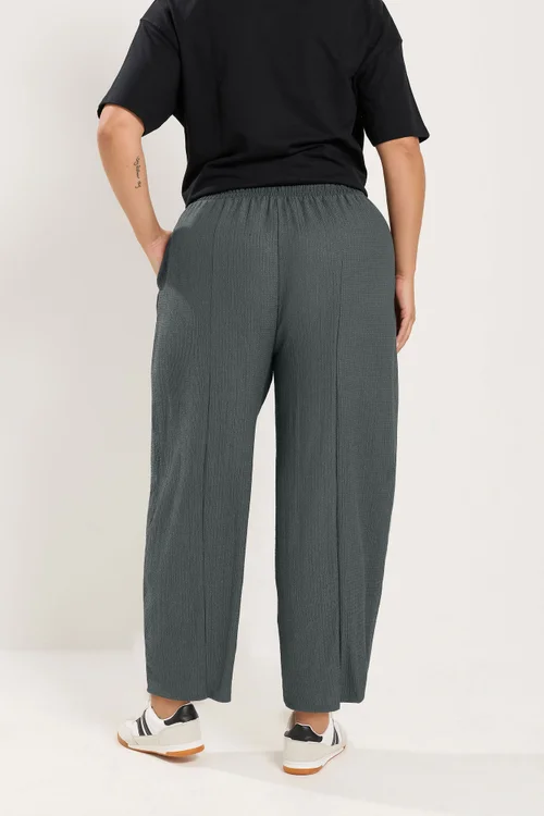 Yours Curve Grey Crinkle Barrel Trousers - 14 Image 3