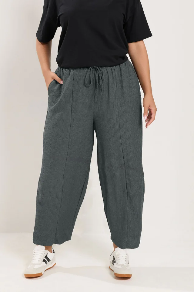 Yours Curve Grey Crinkle Barrel Trousers