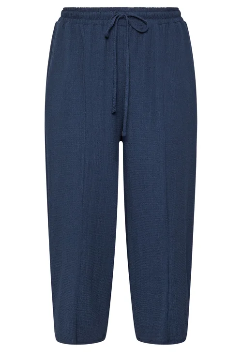 Yours Curve Navy Blue Crinkle Barrel Trousers - 26-28 Image 5