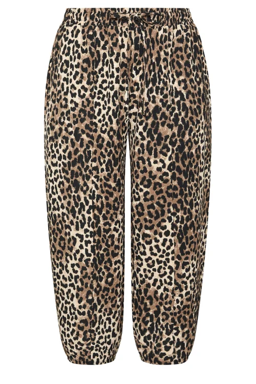 Yours Curve Black Leopard Print Crinkle Barrel Trousers - 26-28 Image 5