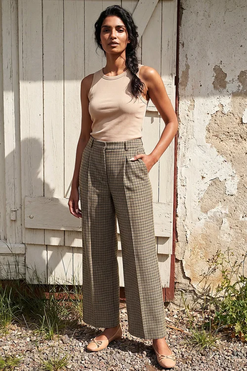 Roman Brown Tweed Wide Leg Trouser - 10 Image 1