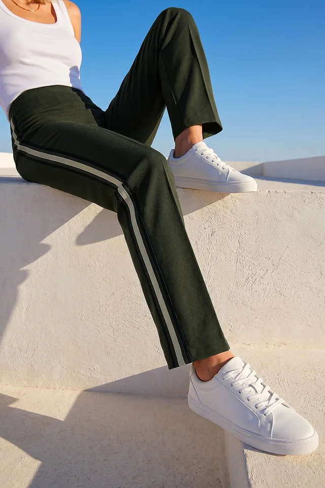 Roman Khaki Petite Side Stripe Trouser