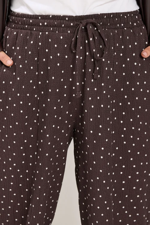 Yours Curve Chocolate Brown Polka Dot Barrel Trousers - 30-32 Image 4