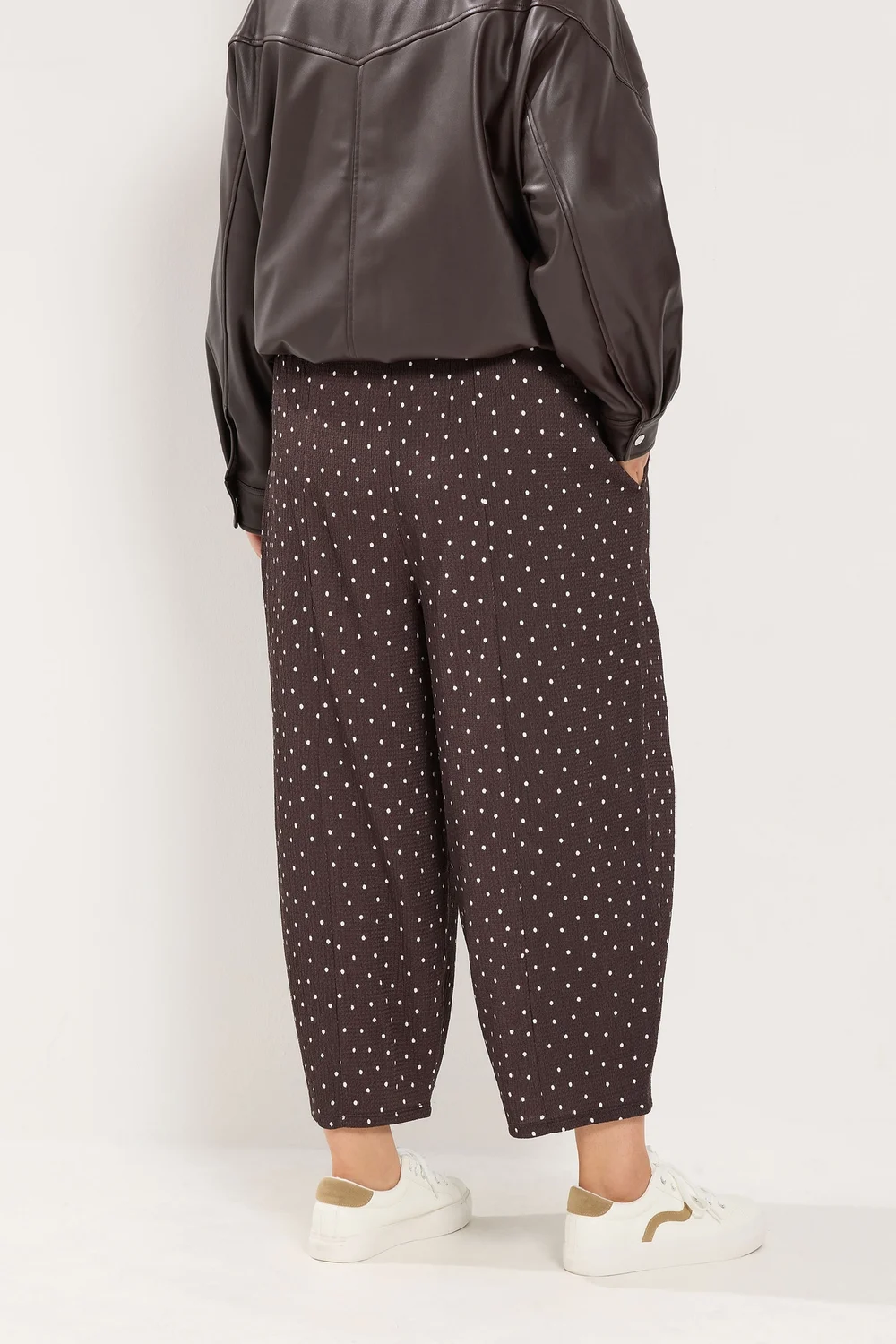 Yours Curve Chocolate Brown Polka Dot Barrel Trousers - 30-32 Image 3