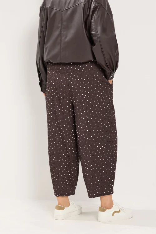 Yours Curve Chocolate Brown Polka Dot Barrel Trousers - 30-32 Image 3