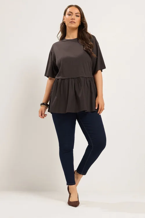 Yours Curve Chocolate Brown Poplin T-Shirt - 34-36 Image 2