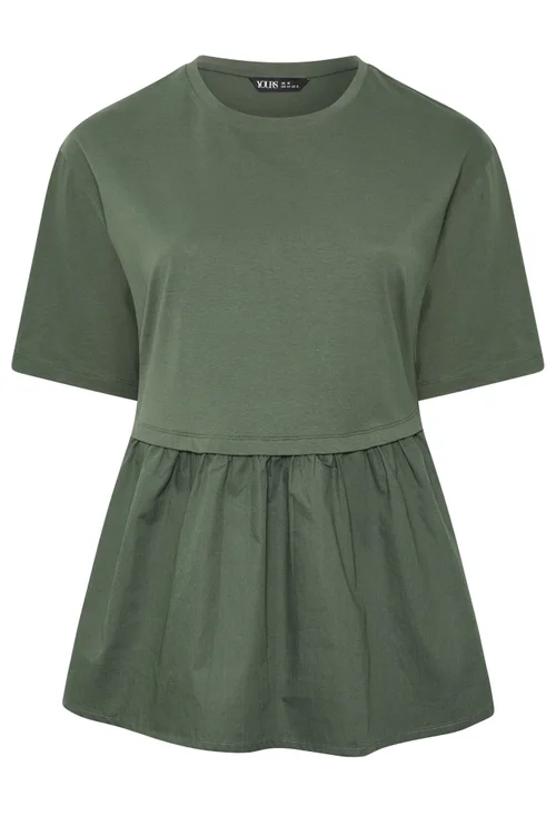 Yours Curve Khaki Poplin T-Shirt - 22-24 Image 5