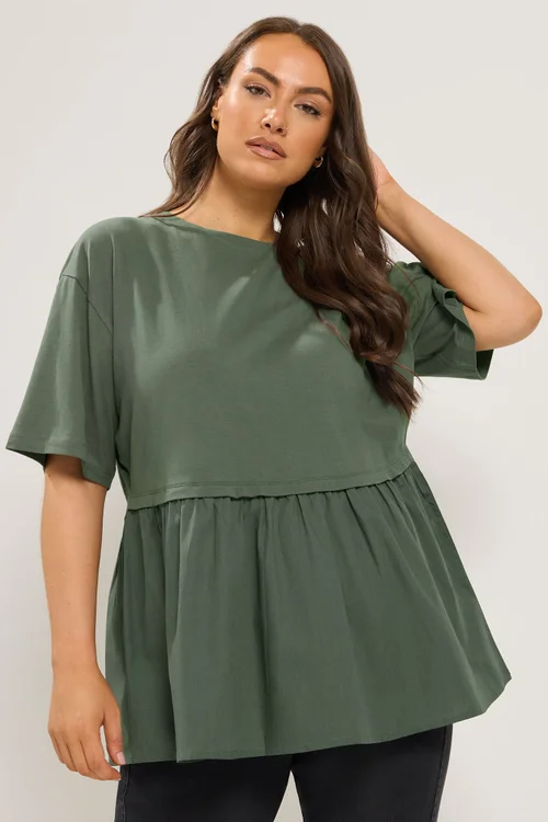 Yours Curve Khaki Poplin T-Shirt - 22-24 Image 1