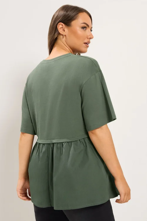 Yours Curve Khaki Poplin T-Shirt - 22-24 Image 3