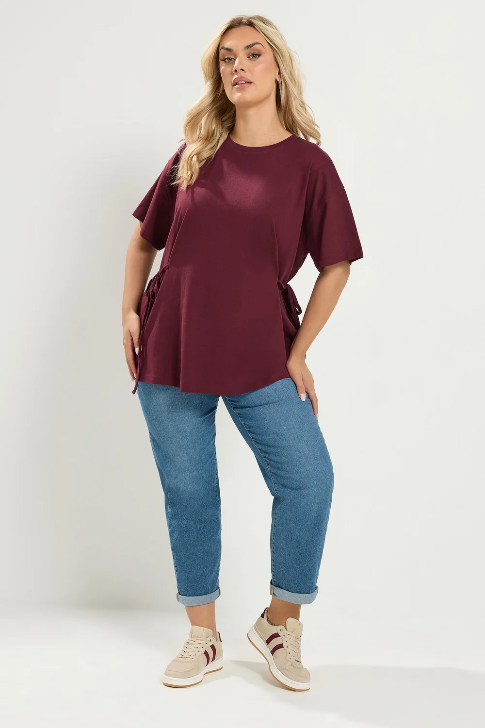 Yours Curve Burgundy Red Tie Front T-Shirt - 20 Image 2
