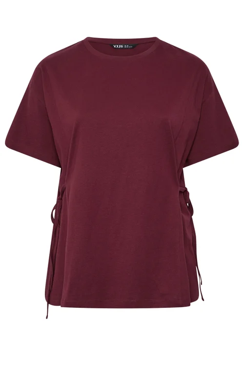 Yours Curve Burgundy Red Tie Front T-Shirt - 20 Image 5
