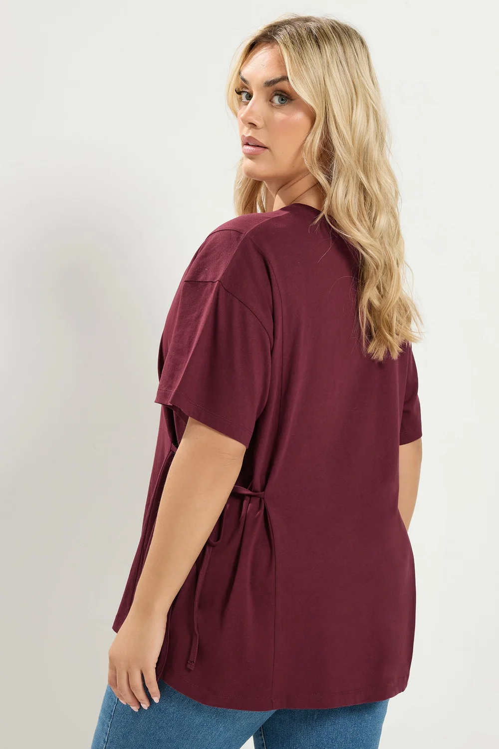 Yours Curve Burgundy Red Tie Front T-Shirt - 20 Image 3