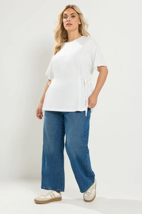 Yours Curve White Tie Front T-Shirt - 38-40 Image 2
