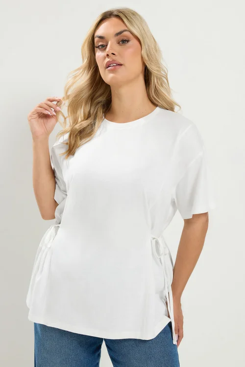 Yours Curve White Tie Front T-Shirt - 38-40 Image 1