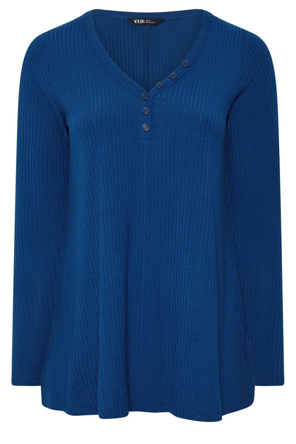 Yours Curve Blue Henley Ribbed Swing Top - 38-40 Image 5