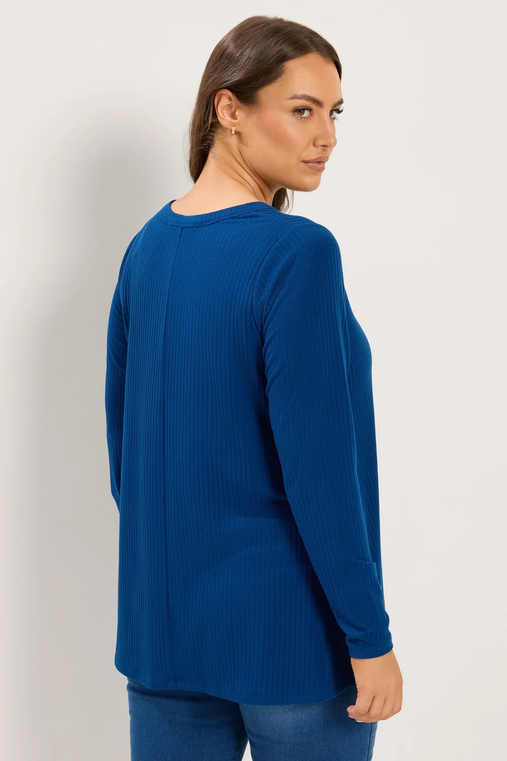 Yours Curve Blue Henley Ribbed Swing Top - 38-40 Image 3