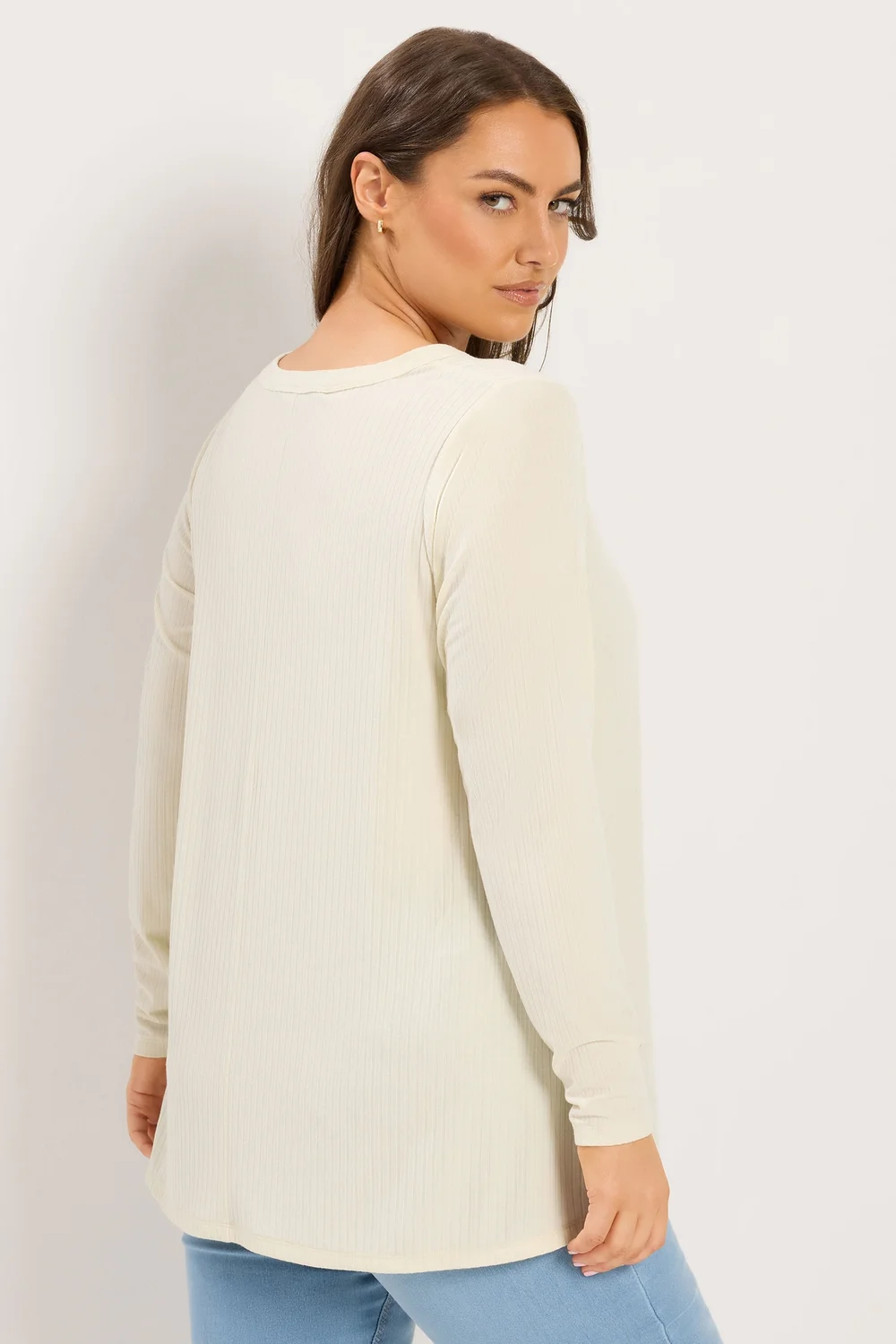 Yours Curve Cream Henley Swing Top - 22-24 Image 3